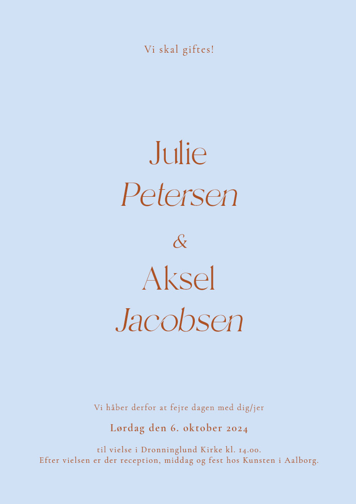 Minimalistisk - Julie og Aksel Blå Bryllupsinvitation 